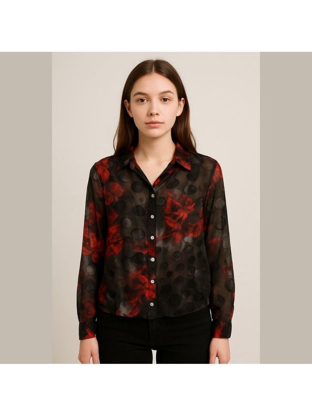 Vintage Silk Roses Blouse Sheer Romantic cottagecore